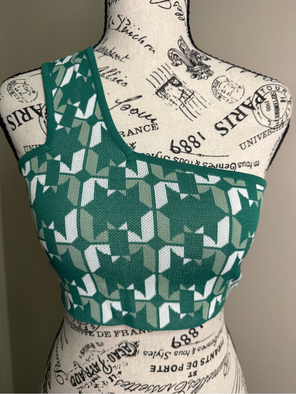 Dodo Bar Or Green Monogram One-Shoulder Knit Crop Top Size 42